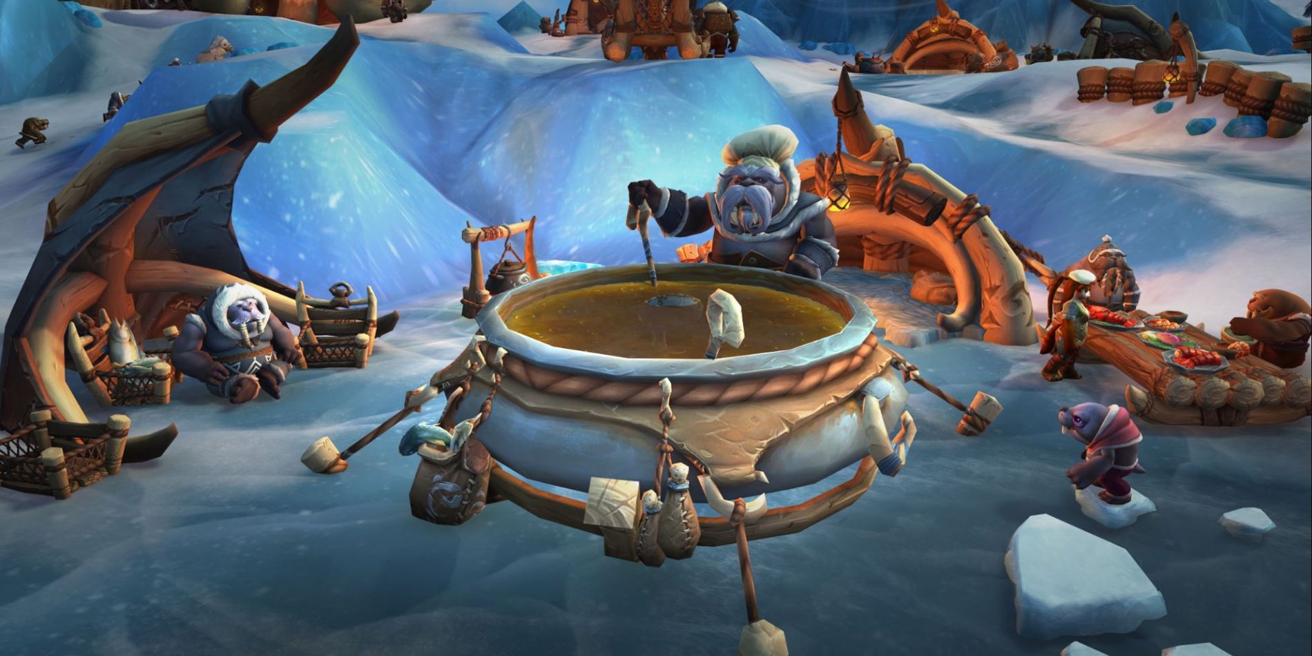 Iskaara Tuskarr standing over a cookpot in WoW Dragonflight