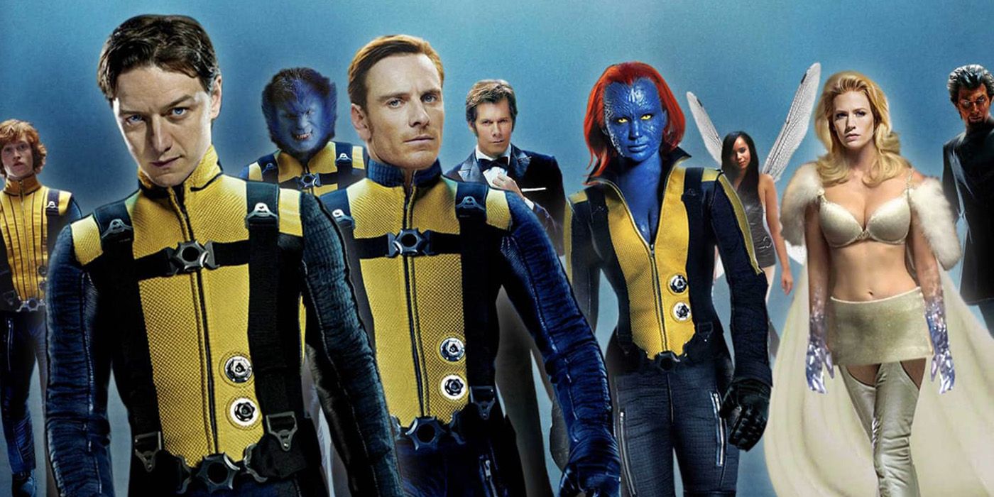 The cast of X-Men First Class walking toward the camera.