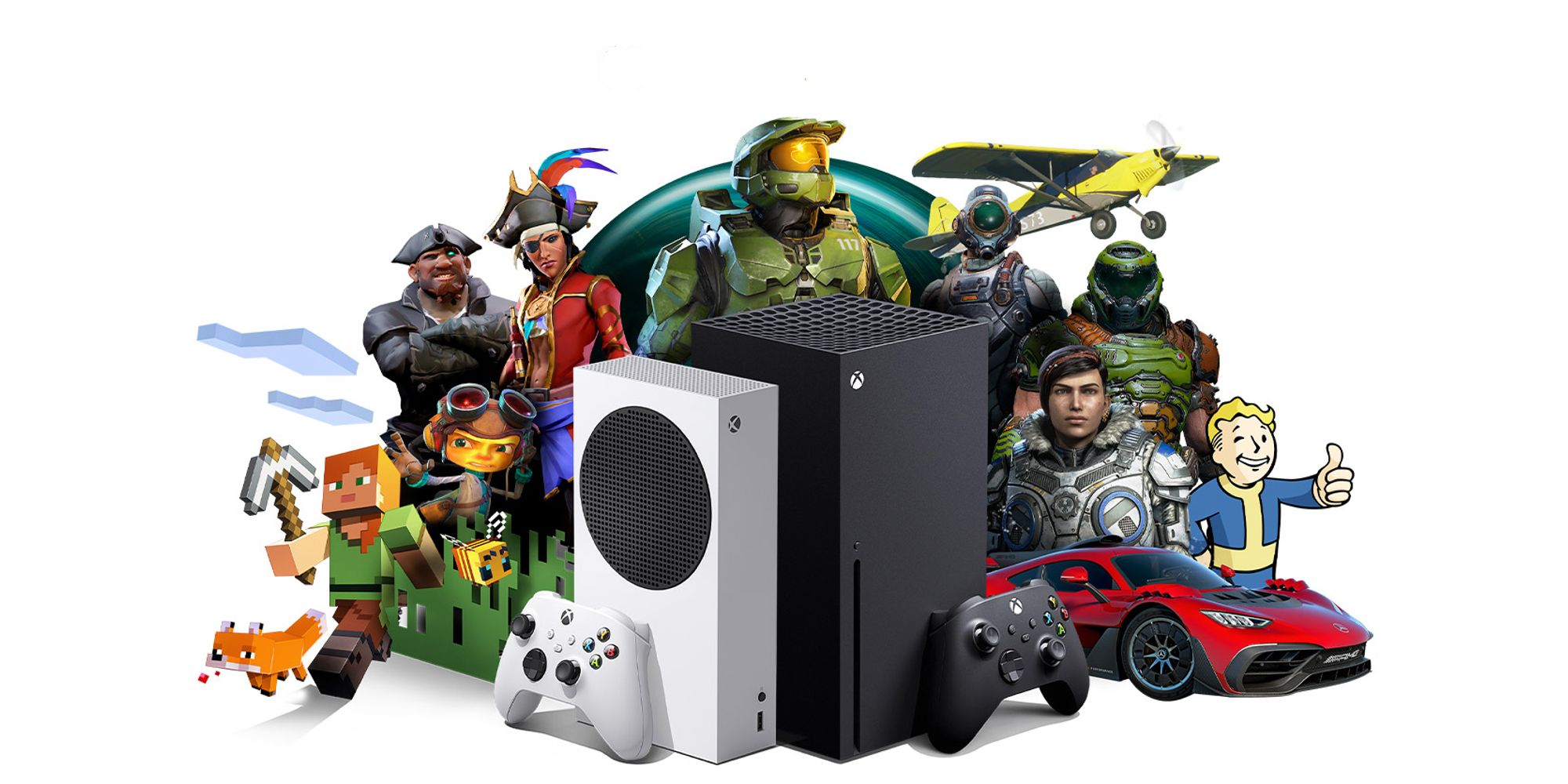 Xbox Game Pass Official Art With Xbox Series Consoles And Xbox Mascots
