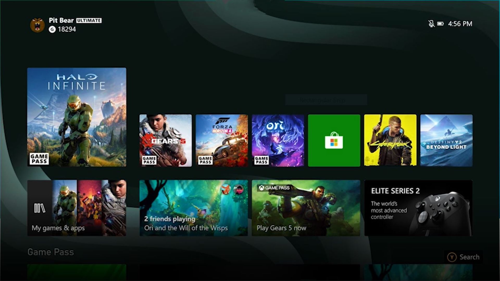 Captura de tela oficial da tela inicial do Xbox Series X e Series S