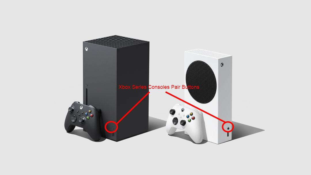 Arte oficial do Xbox Series X e Series S com botão de par de controle marcado
