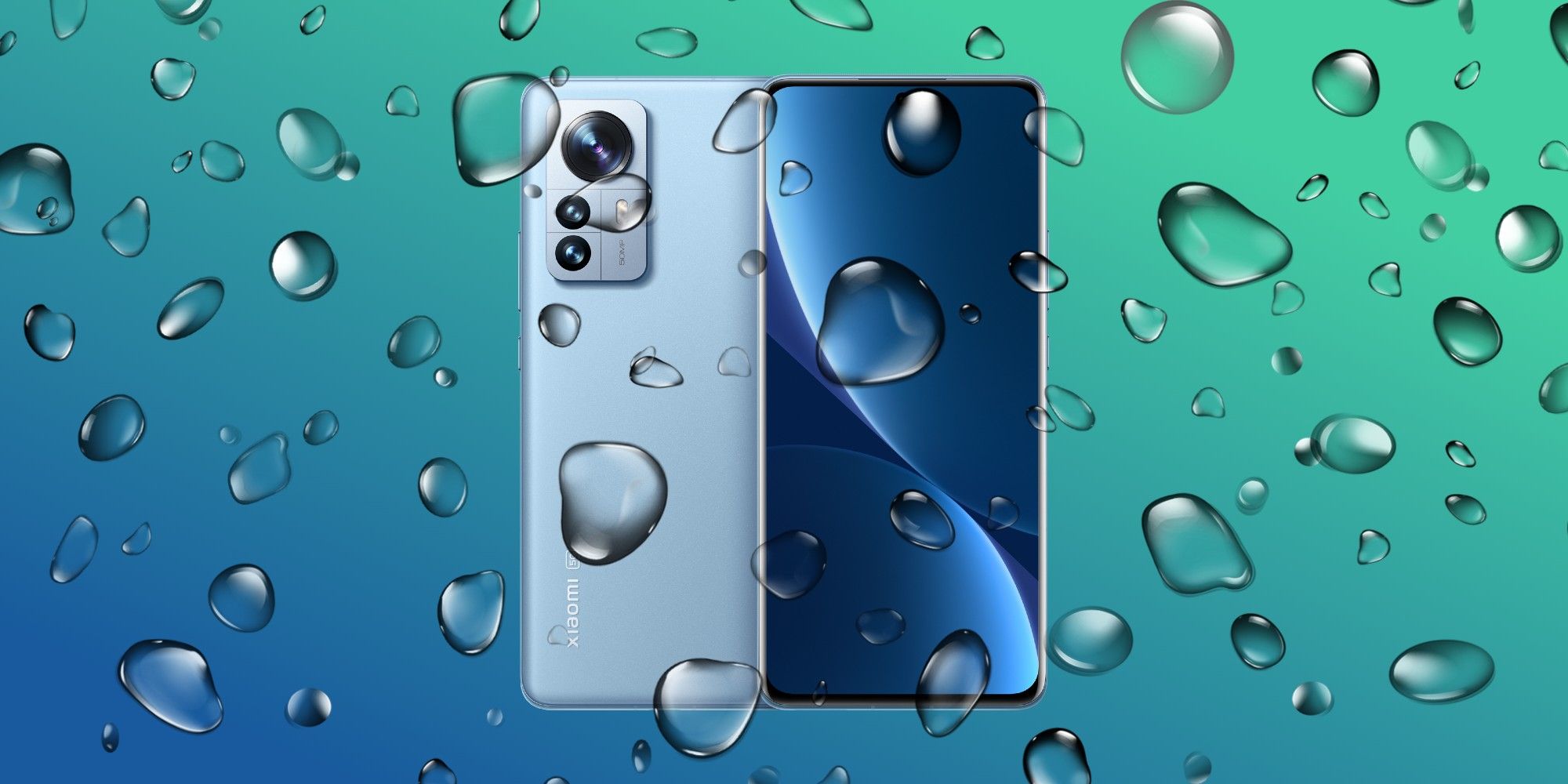 Xiaomi 12 Pro smartphone covered in water droplets