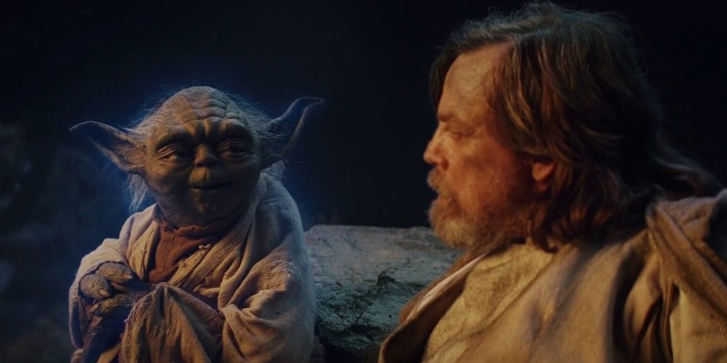 Yoda and Luke Skywalker in The Last Jedi.