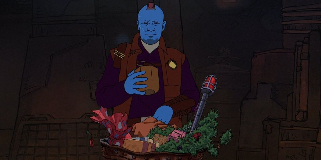 Yondu segurando seu presente de Natal em The Guardians of the Galaxy Holiday Special