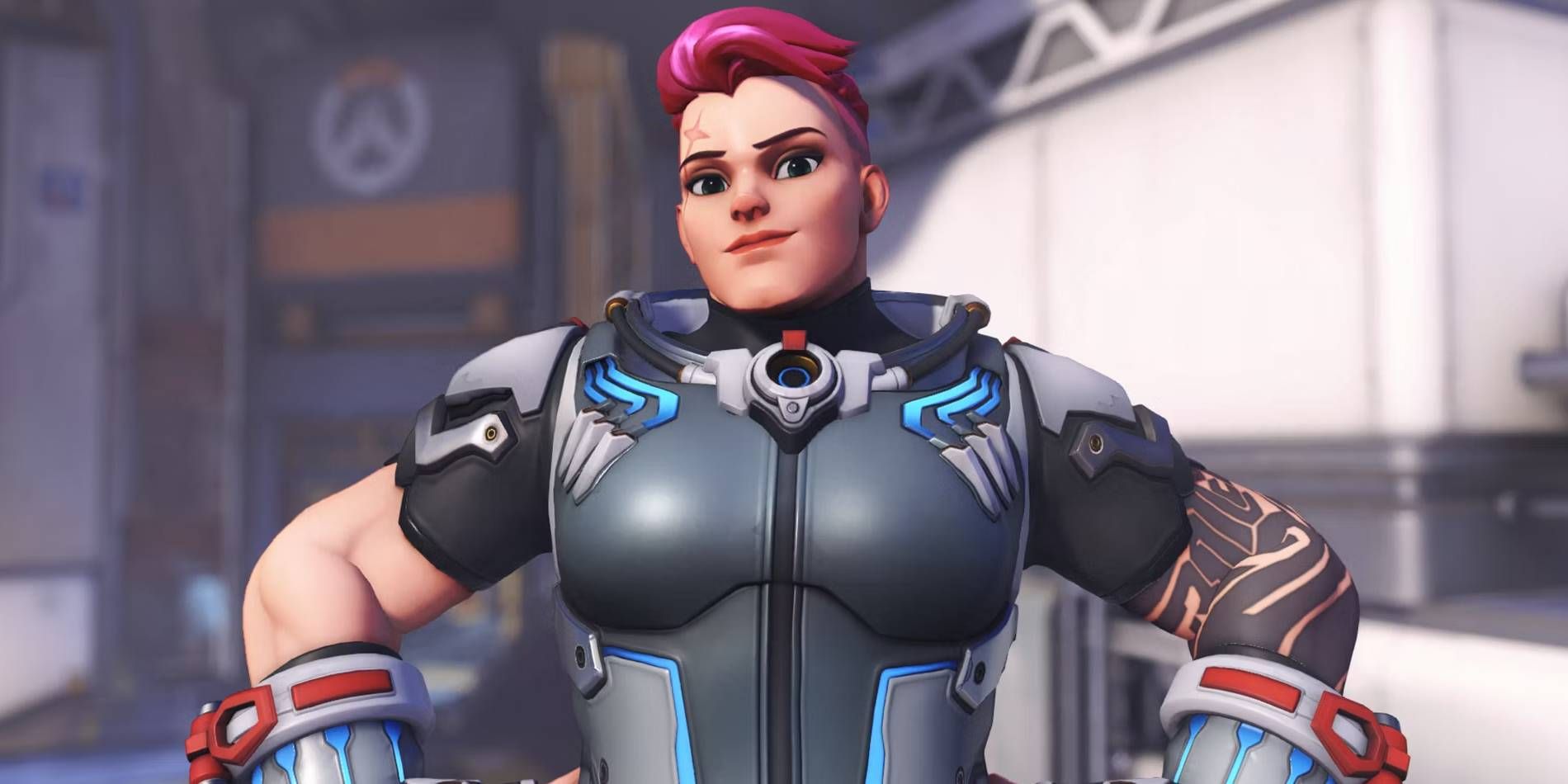 Overwatch 2 Zarya Character Selection Screen in Practice Mode Training Grounds Map