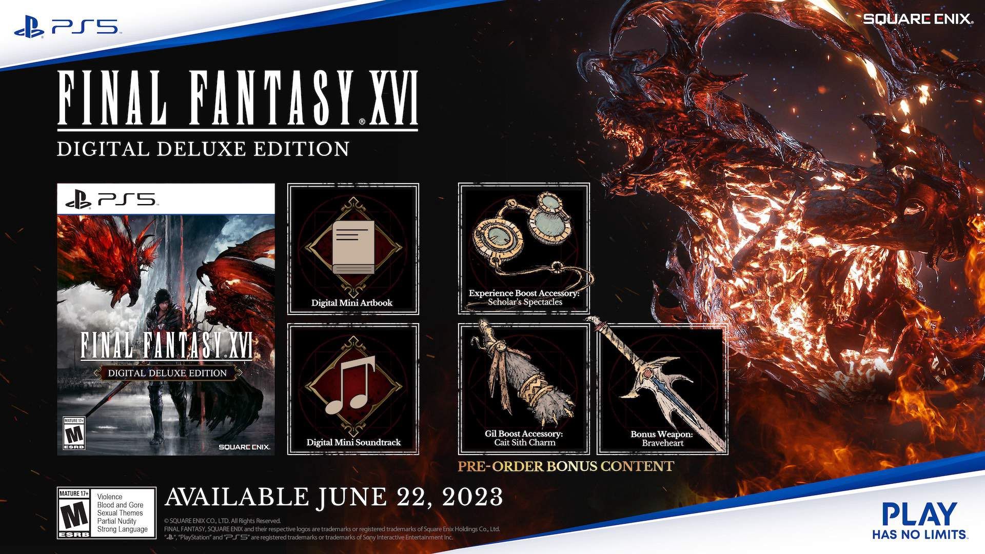 FF16 Digital Deluxe Edition art and included digital rewards