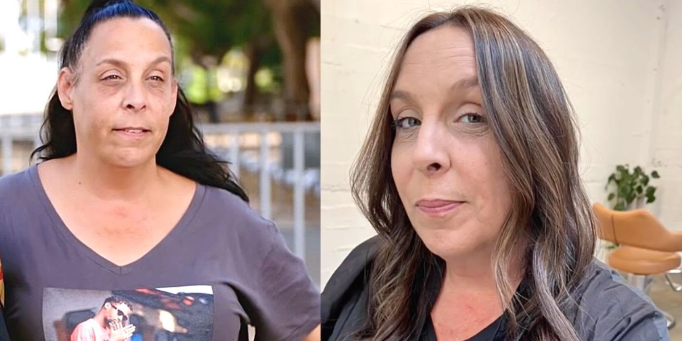 Split image of 90 Day Fiancé star Kim Menzies before and after makeover