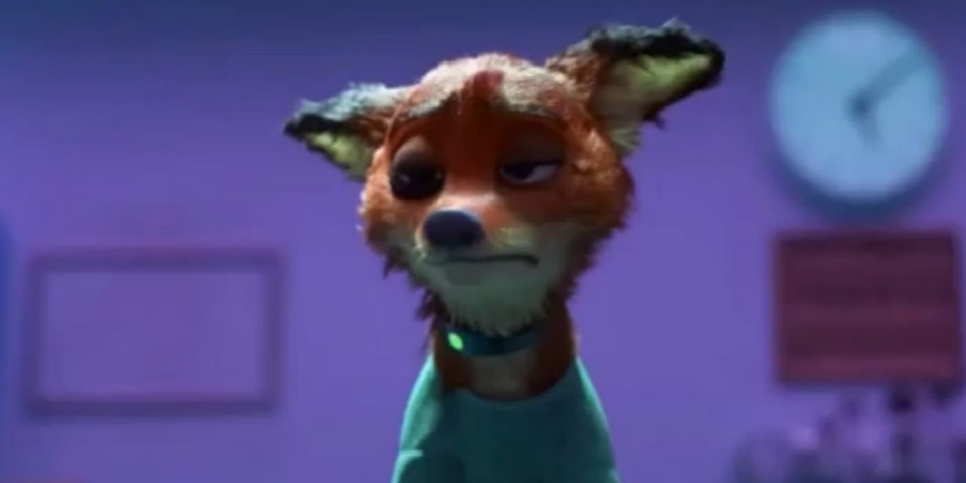 Un Nick Wilde golpeado en Zootopia.