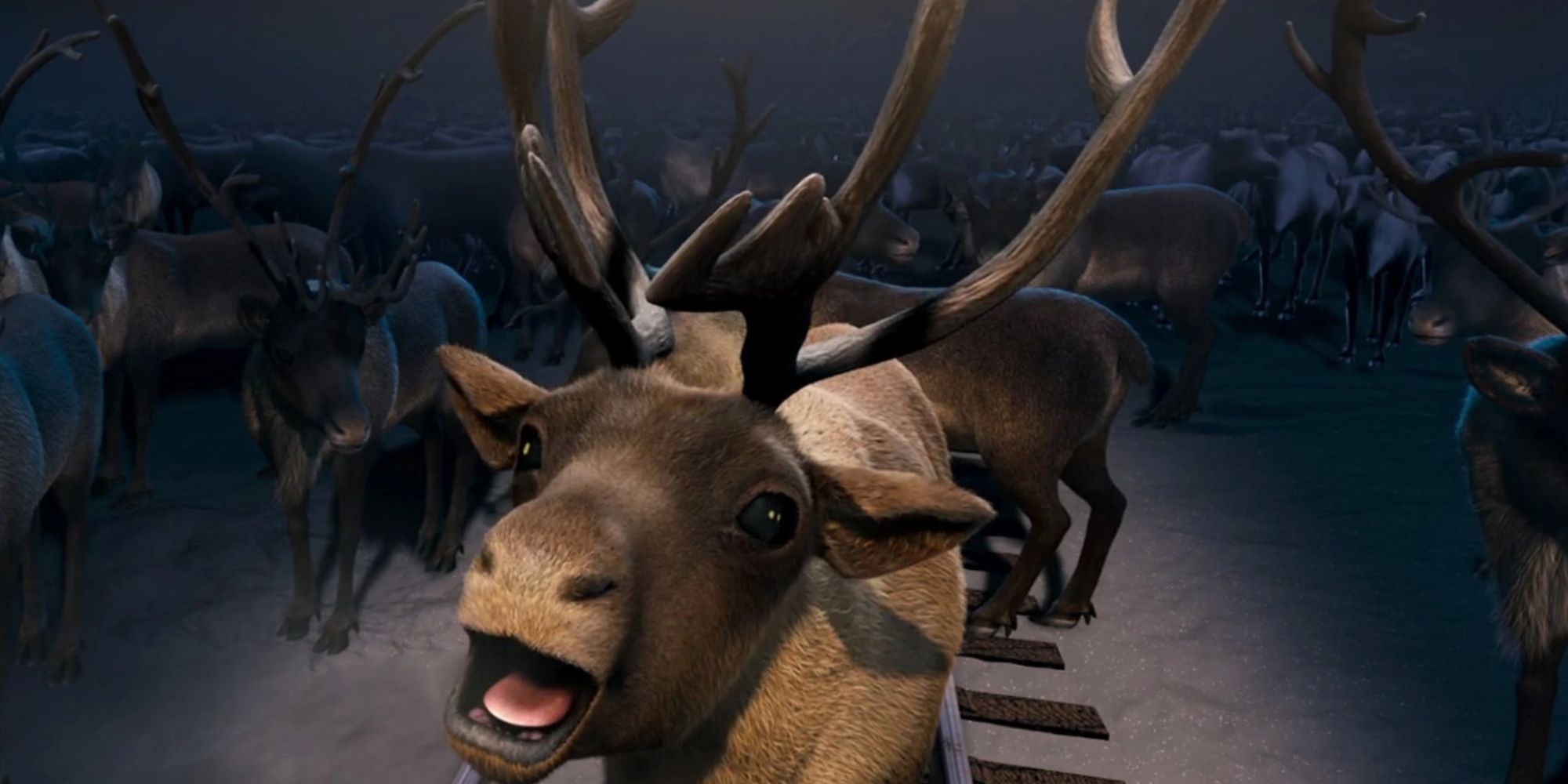 A caribou on the tracks in The Polar Express