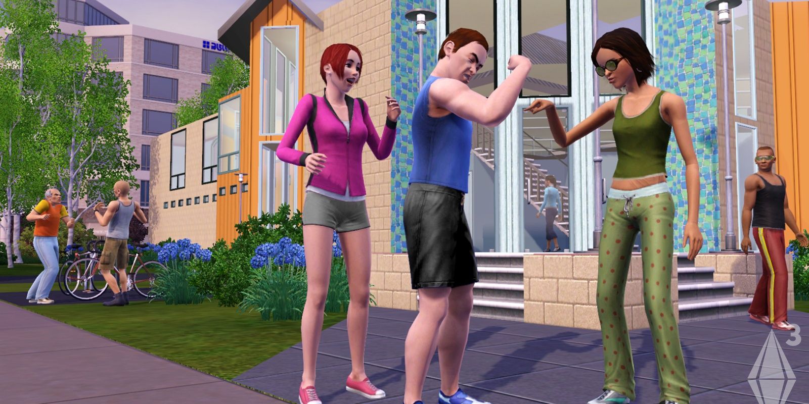 A man flexes his impressive biceps in The Sims 3