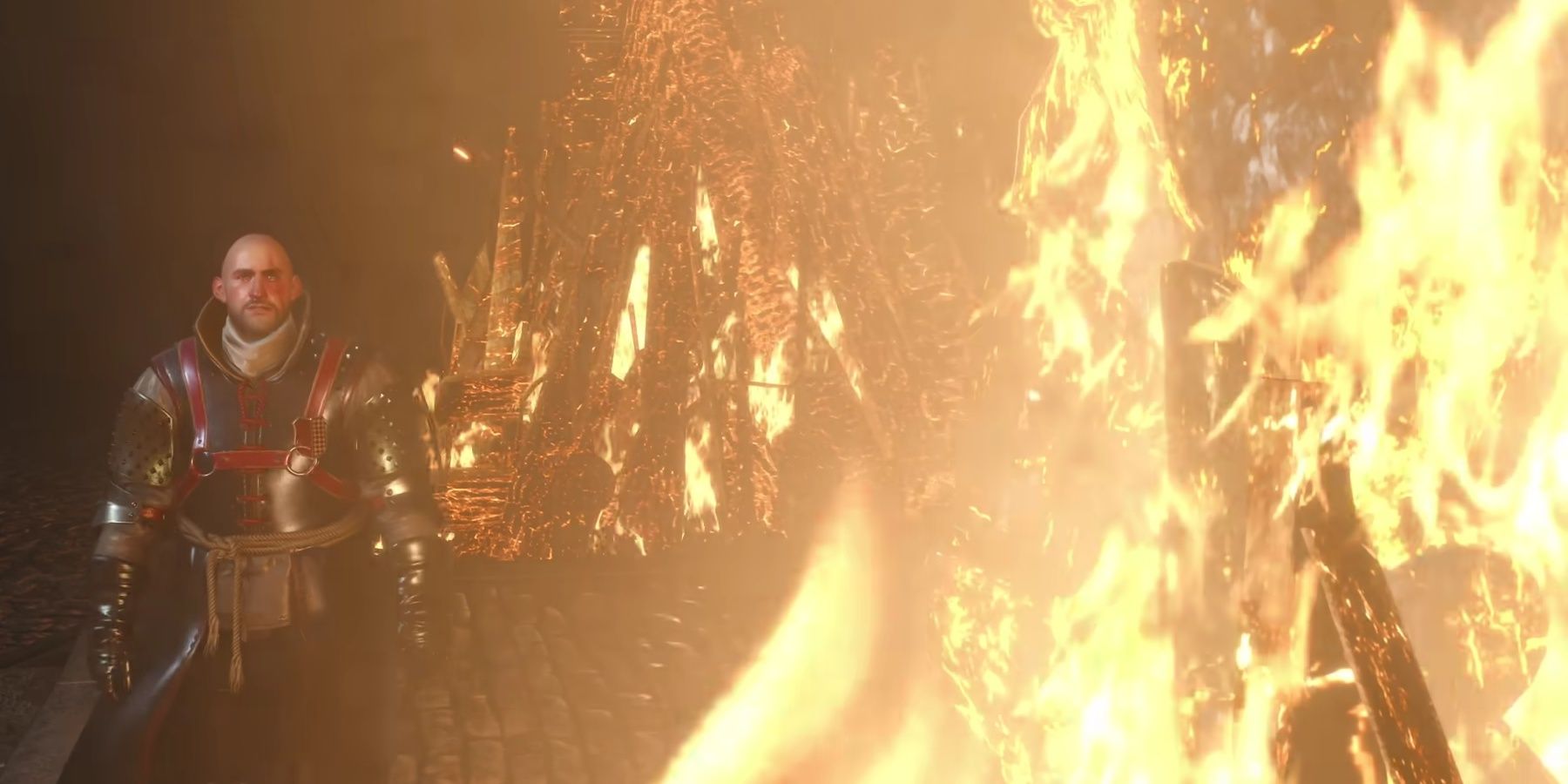 Um homem é queimado em uma pira em The Witcher 3 Wild Hunt