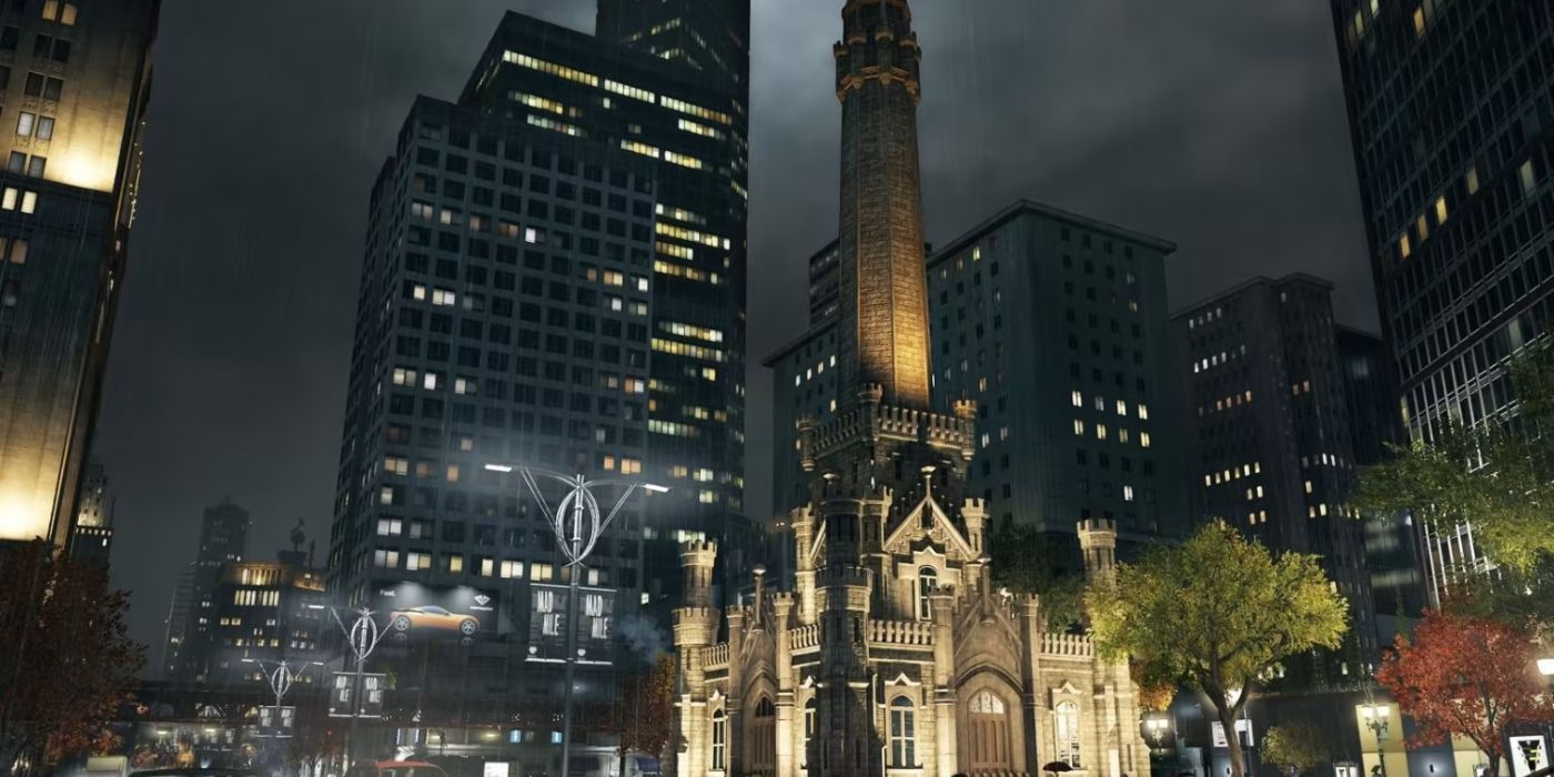 An image of fictionalized Chicago in Watch Dogs 1