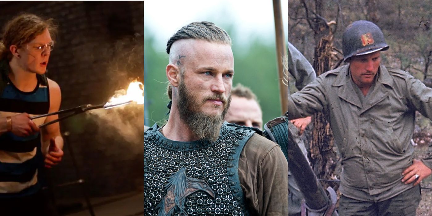 A split image of hte History Channel shows Forged in Fire, Vikings, and WWII in HD