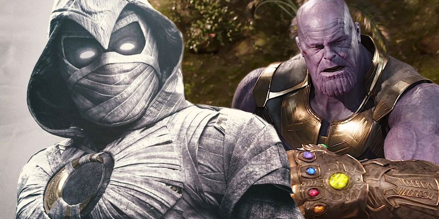 A split image of Moon Knight and Thanos