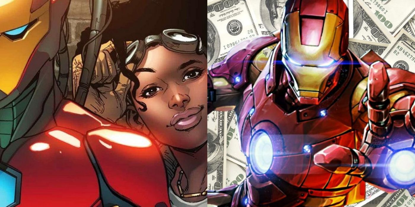 A split screen of Ironheart and Iron Man