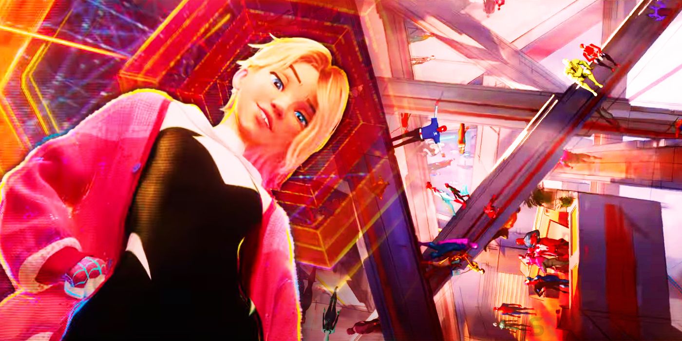 Gwen Stacey in front of several spider-people in the Across the Spider-Verse trialer.