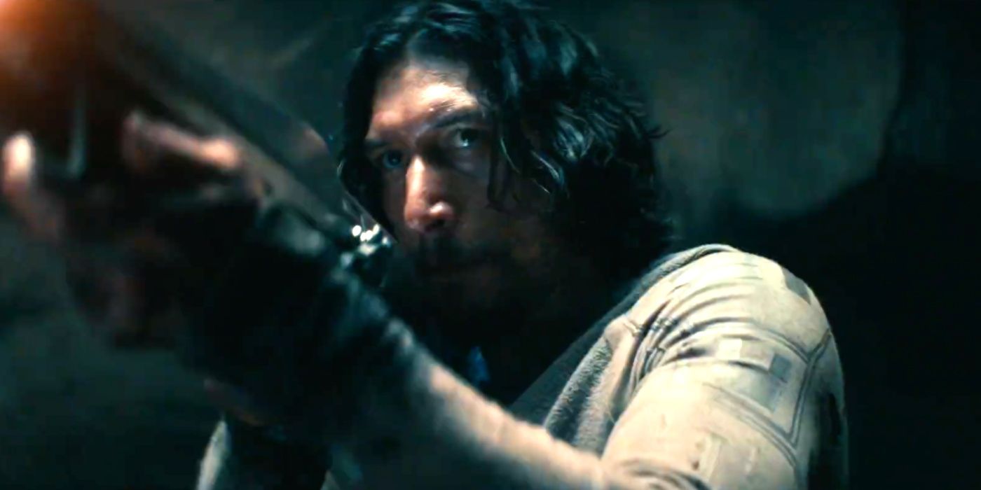 Adam Driver with a gun in 65