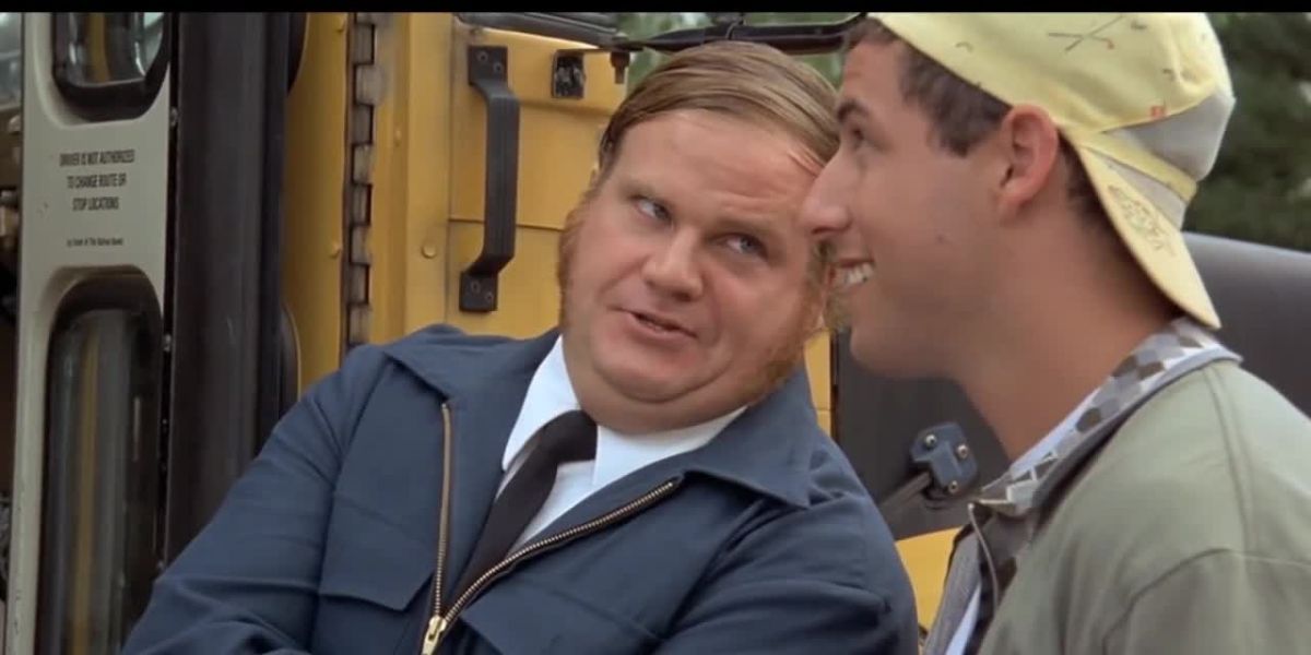 adam sandler and chris farley looking at each other in billy madison