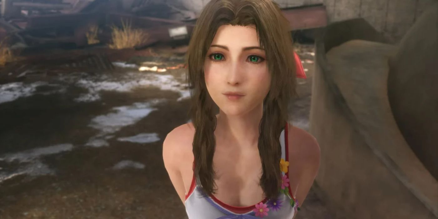 Aerith Gainsborough em Crisis Core: Final Fantasy VII Reunion.