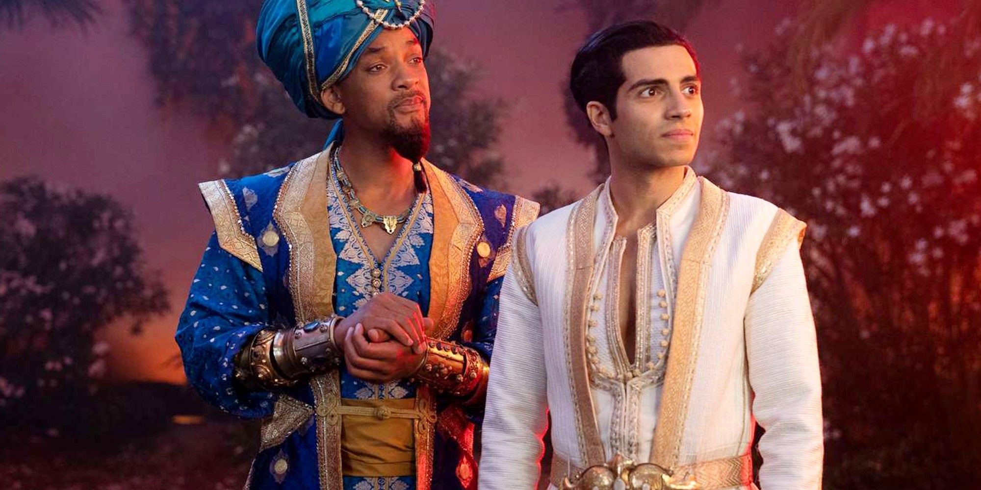 Aladdin Will Smith and Mena Massoud as Genie and Aladdin in live action movie