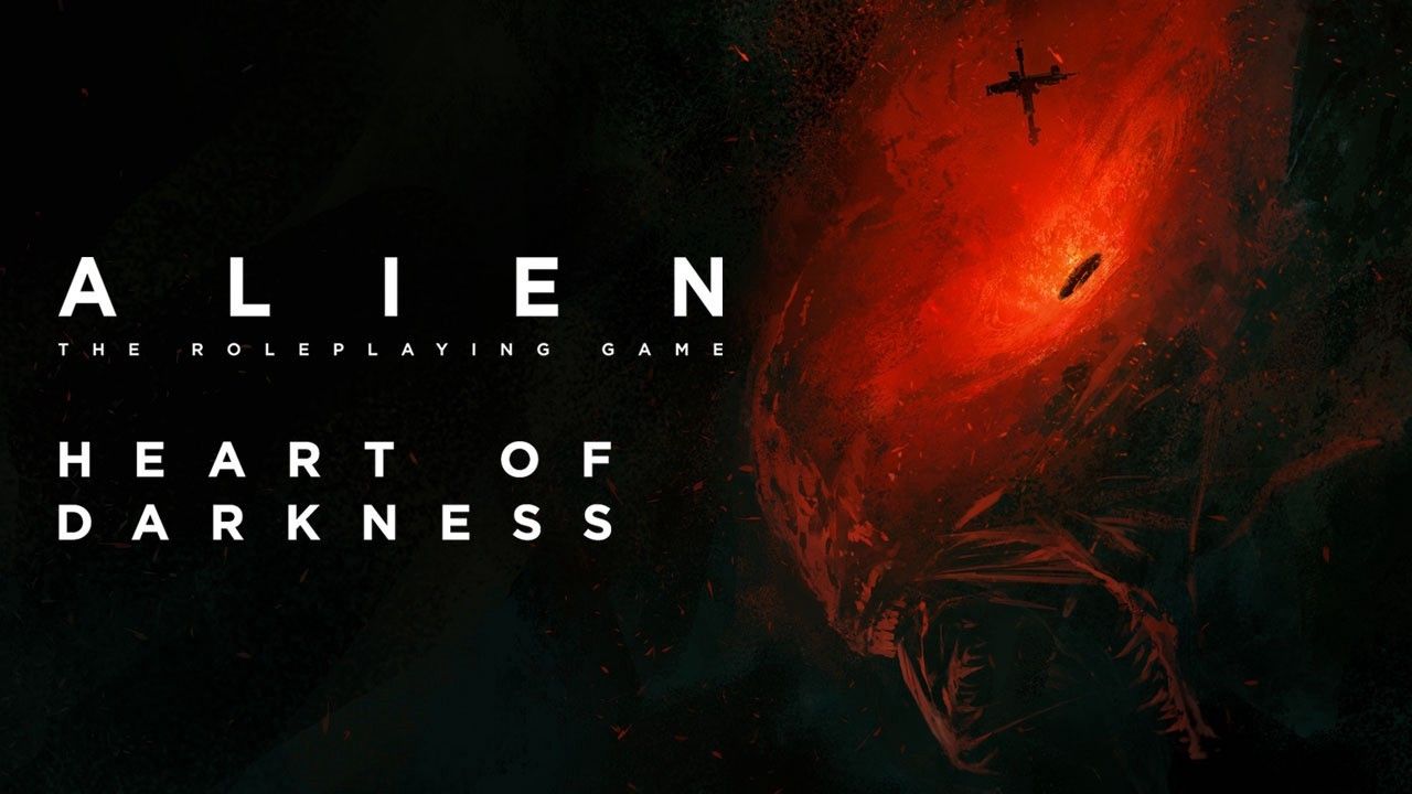Alien RPG Heart of Darkness Key Art mostrando o título do jogo e uma misteriosa massa vermelha.