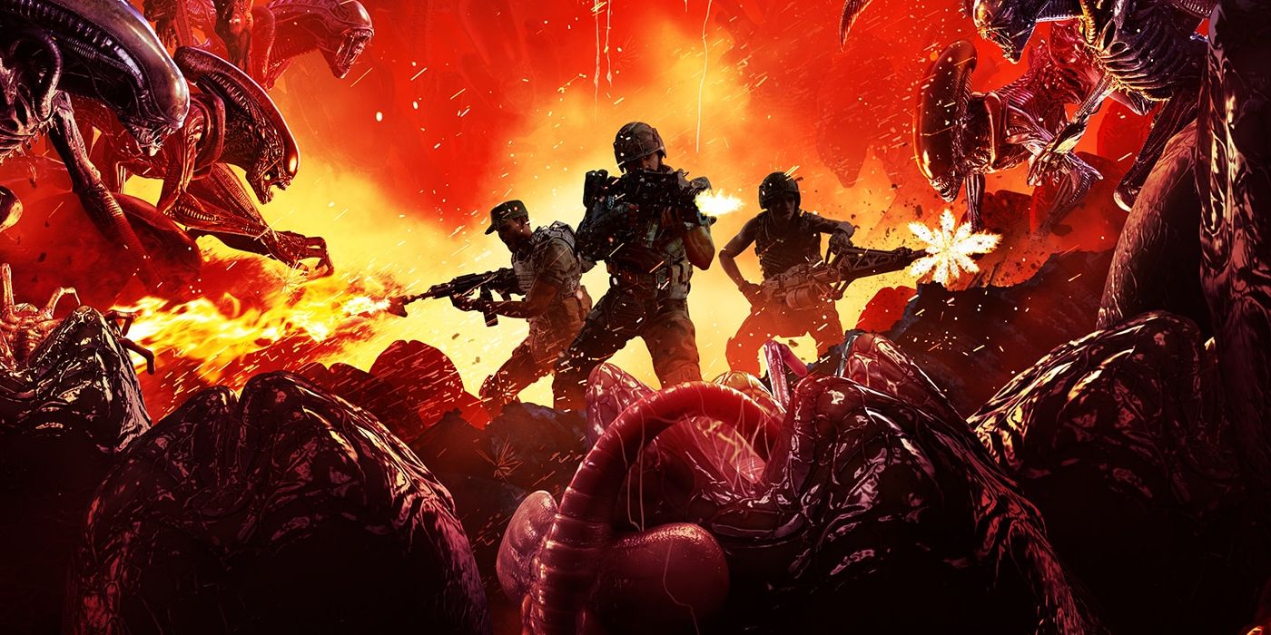 Um esquadrão atira em uma horda de Xenomorfos em Alien: Fireteam Elite.