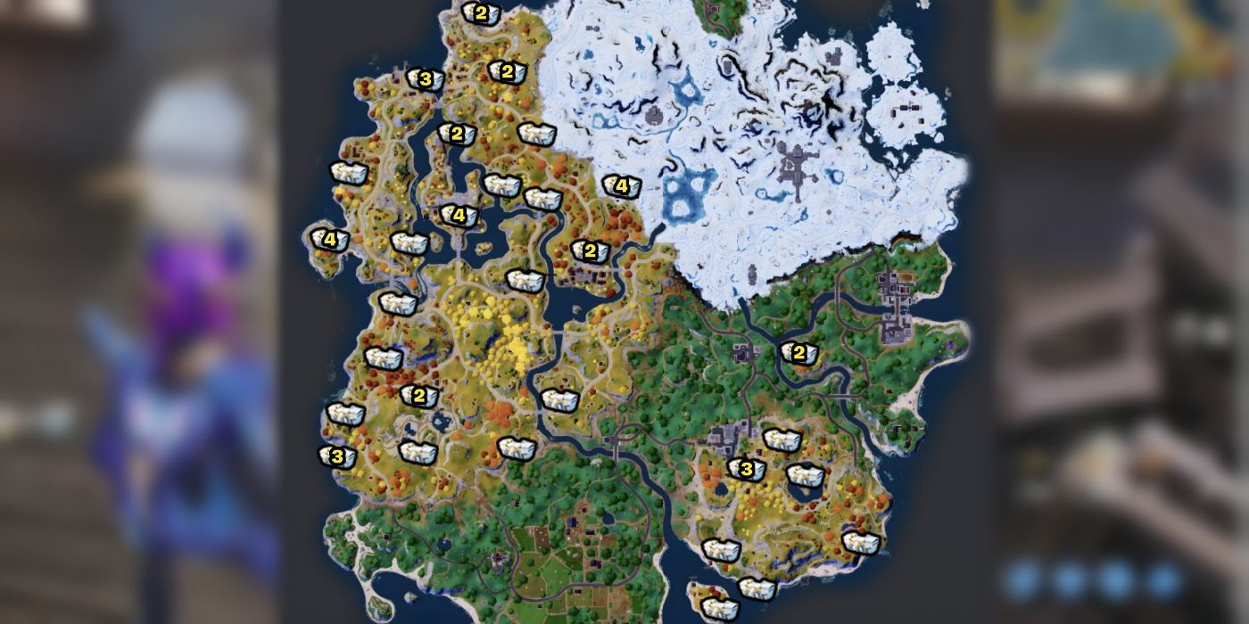 Todos os locais de baús Oathbound em Fortnite Capítulo 4 Temporada 1 Locais do mapa fornecidos por Fornite.GG