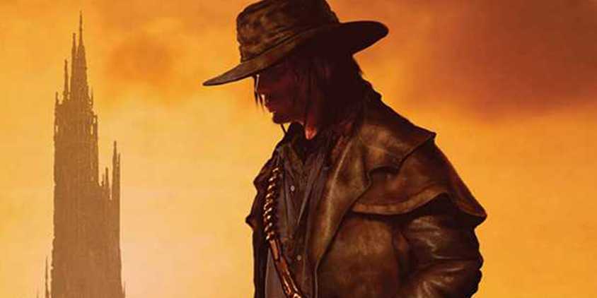 Roland with the Dark Tower behind him on Stephen King book cover