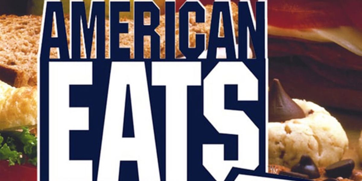 O logotipo da American Eats aparece na frente de vários alimentos 