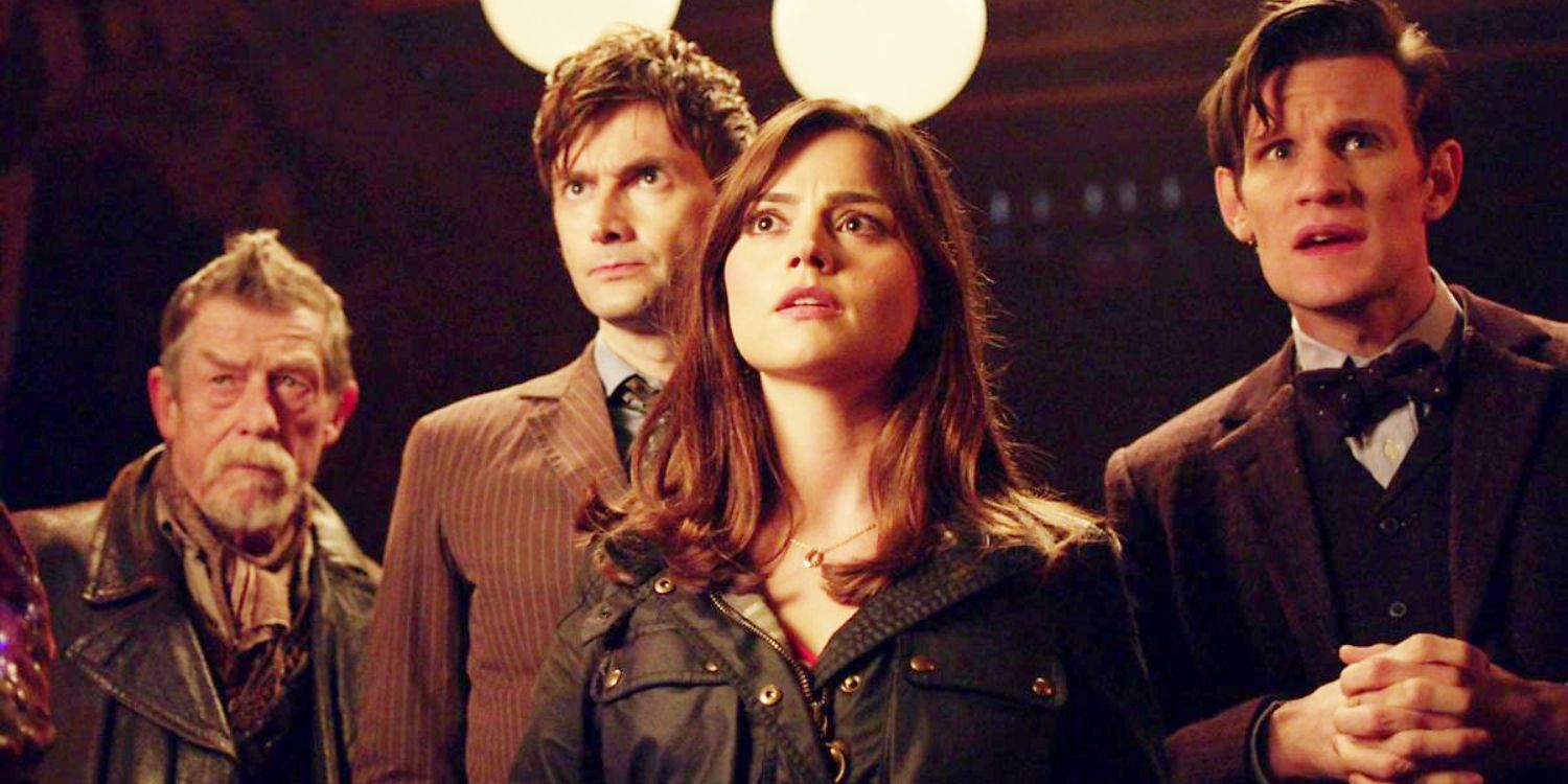 An image of Clara and The Doctors standing together in Doctor Who