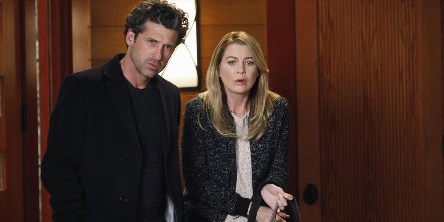An image of Derek and Meredith looking shocked in Grey's Anatomy