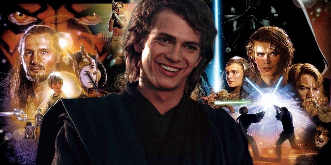Anakin Skywalker and the Star Wars prequel trilogy posters.