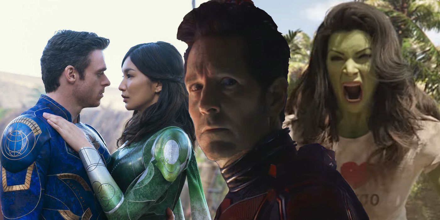 A collaged image of the Eternals, Ant-Man, and She-Hulk