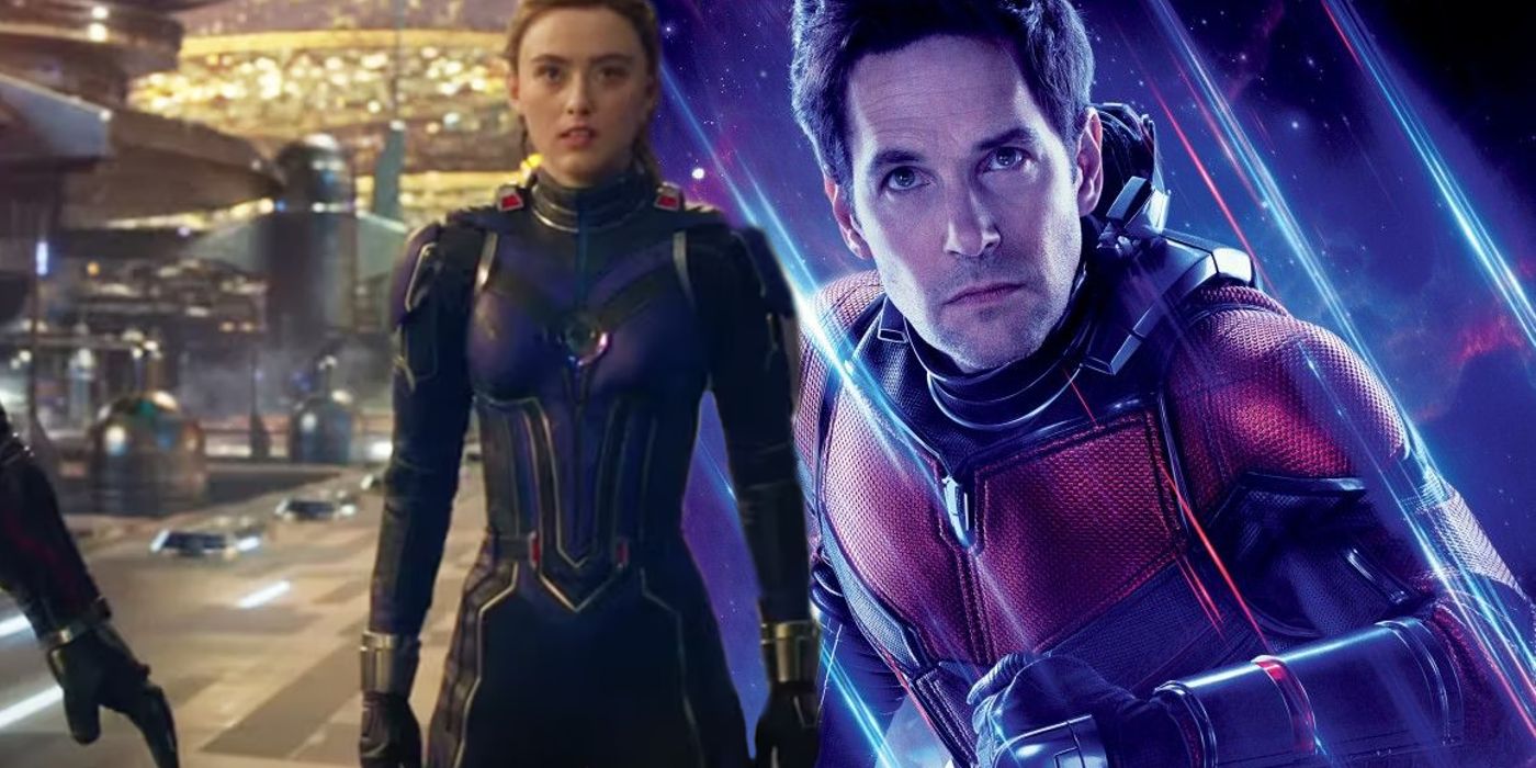 A blended image features Cassie Lang in Ant-Man and the Wasp: Quantumania and Scott Lang in an MCU poster.