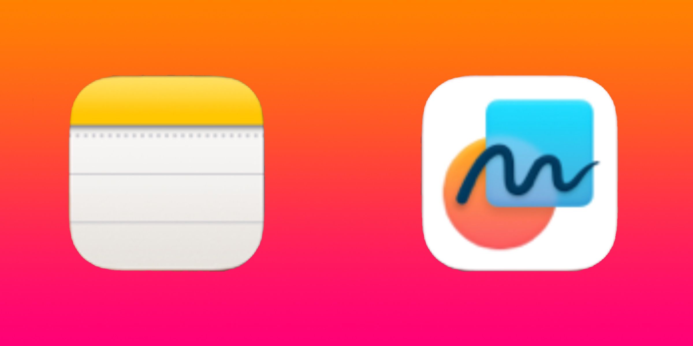 Apple Notes und Freeform-App-Symbole auf einem Hintergrund mit Farbverlauf.