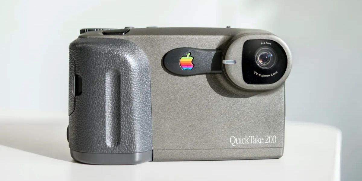 A closeup of the Apple Quicktake 200 on a white background