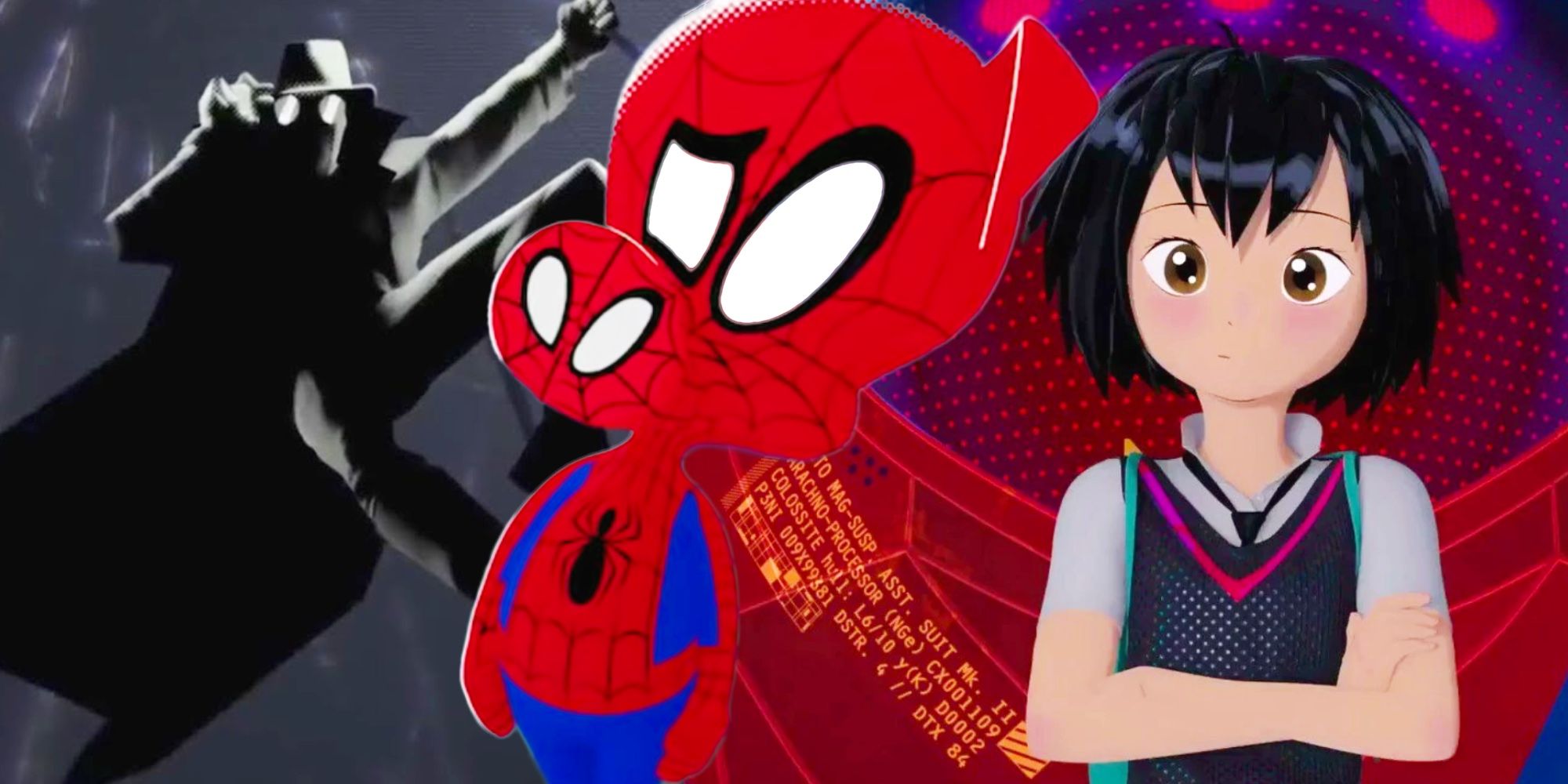 Spider-Man Noir, Spider-Ham, and Spider-Bot in Into the Spider-Verse