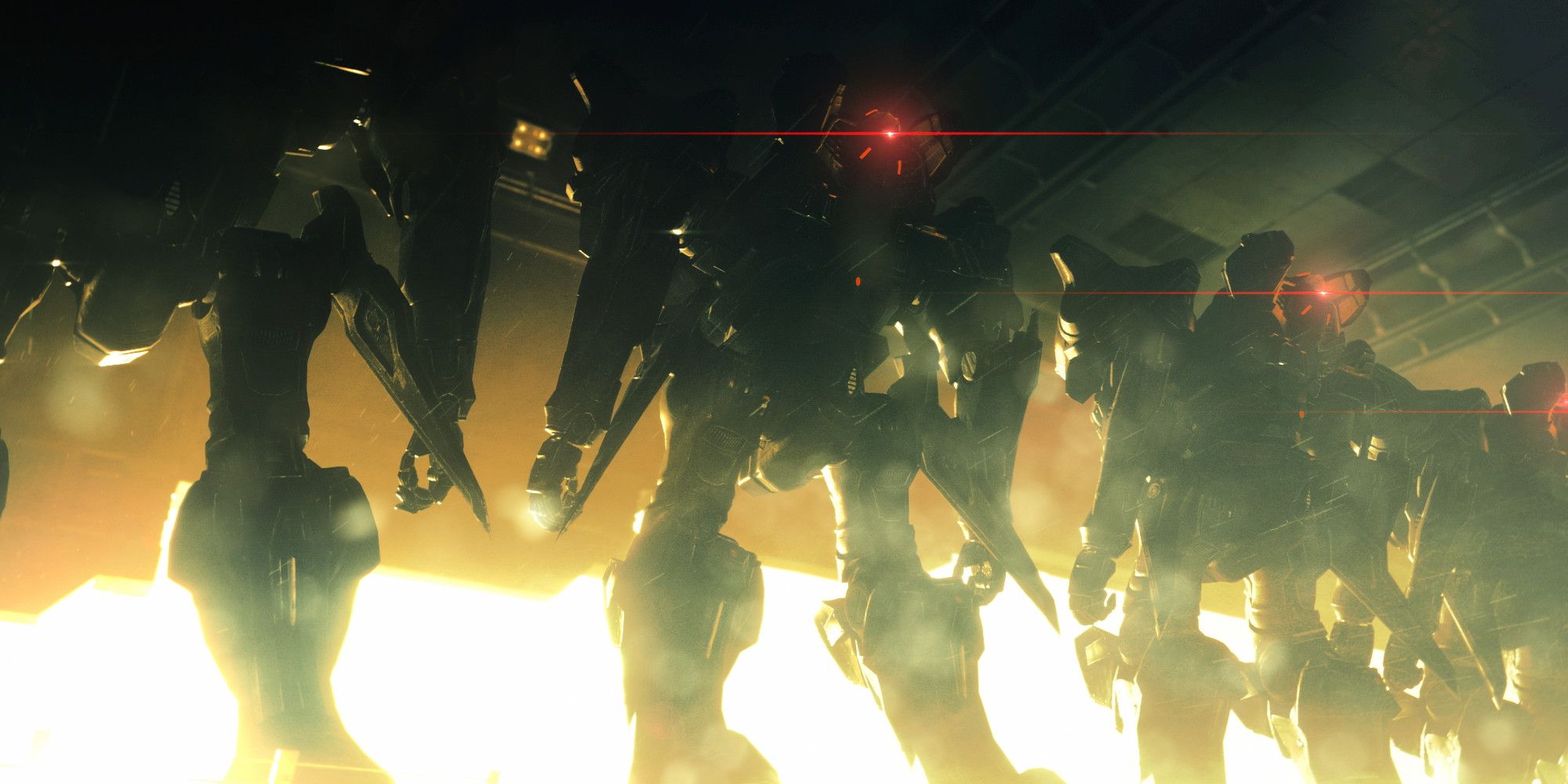 A row of mechs from the reveal trailer for Armored Core 6