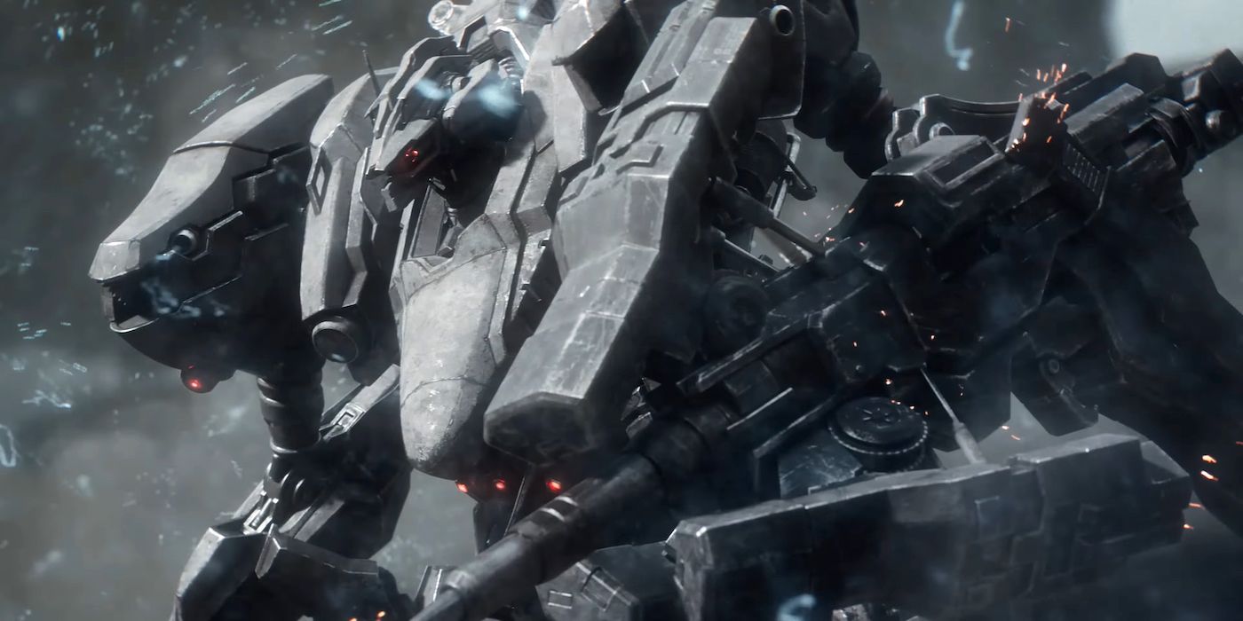 A robotic mech unsheathing a weapon in the Armored Core 6 trailer 