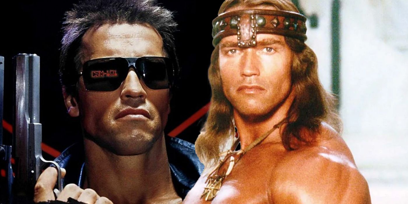 Arnold Schwarzenegger as Conan the Barbarian and The Terminator