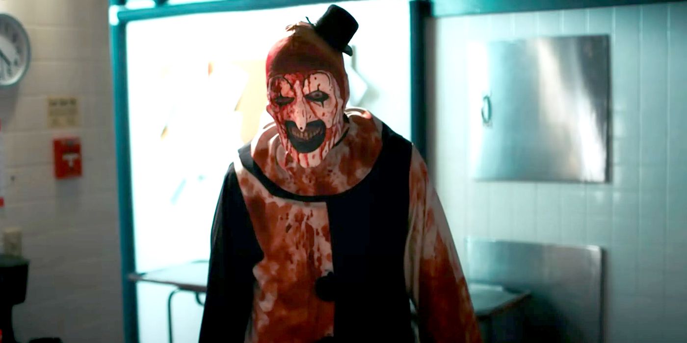 Art the Clown covered in blood in Terrifier 2