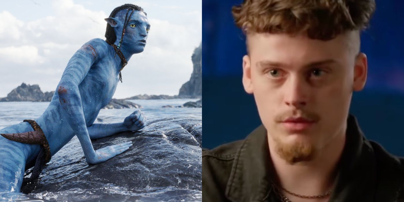Split image of Lo'ak in Avatar: The Way of Water and Britain Dalton