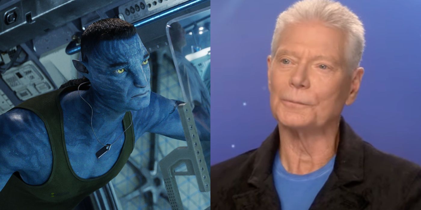 Split image of Quaritch in Avatar: The Way of Water and Stephen Lang
