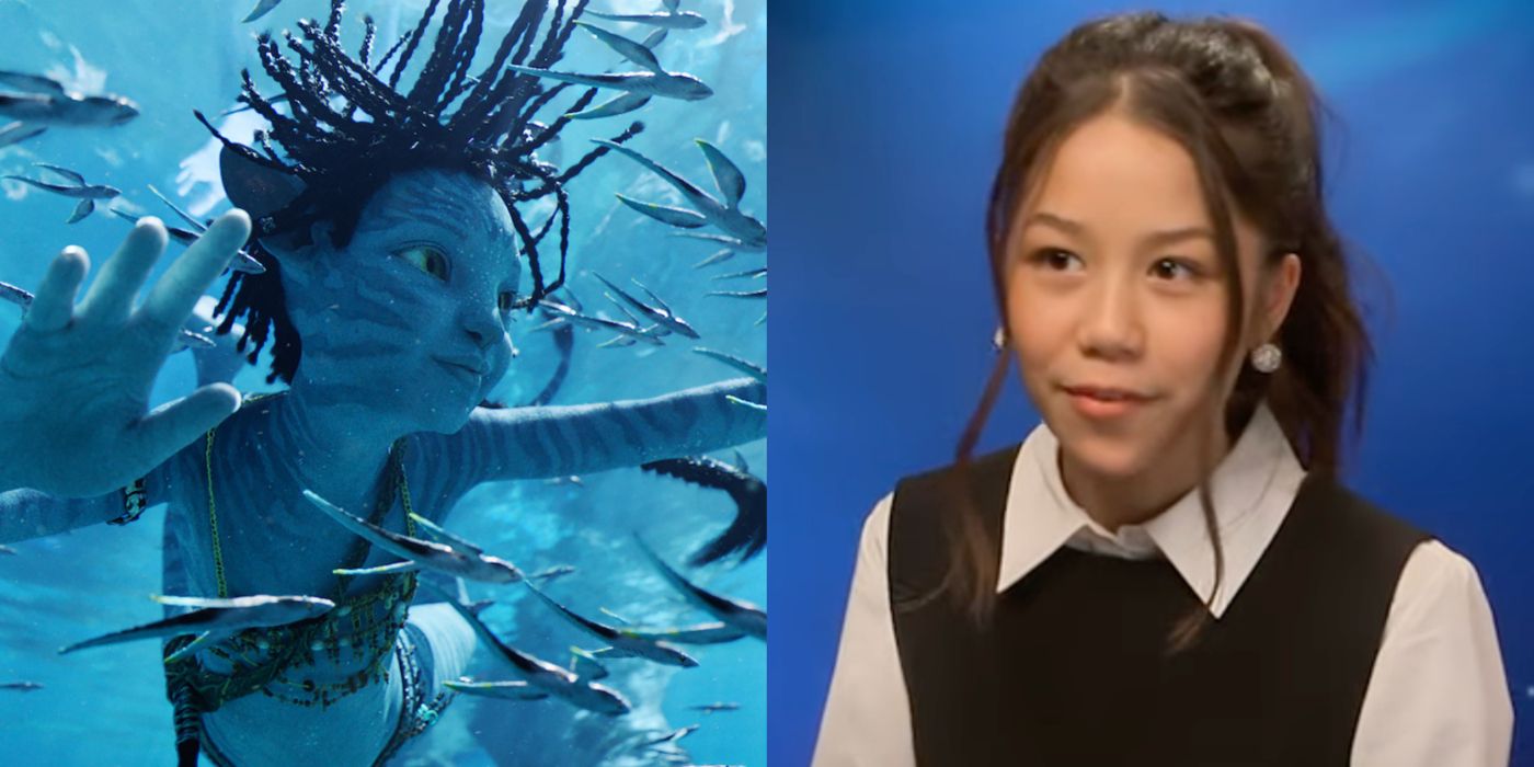 Split image of Tuk in Avatar: The Way of Water and Trinity Jo-Li Bliss