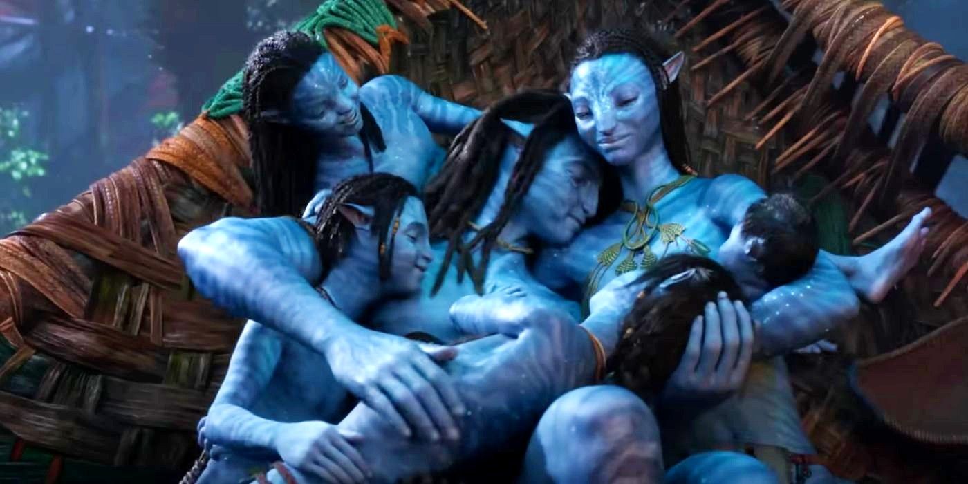 Avatar La Voie de l'Eau Jake et Neytiri et leur famille