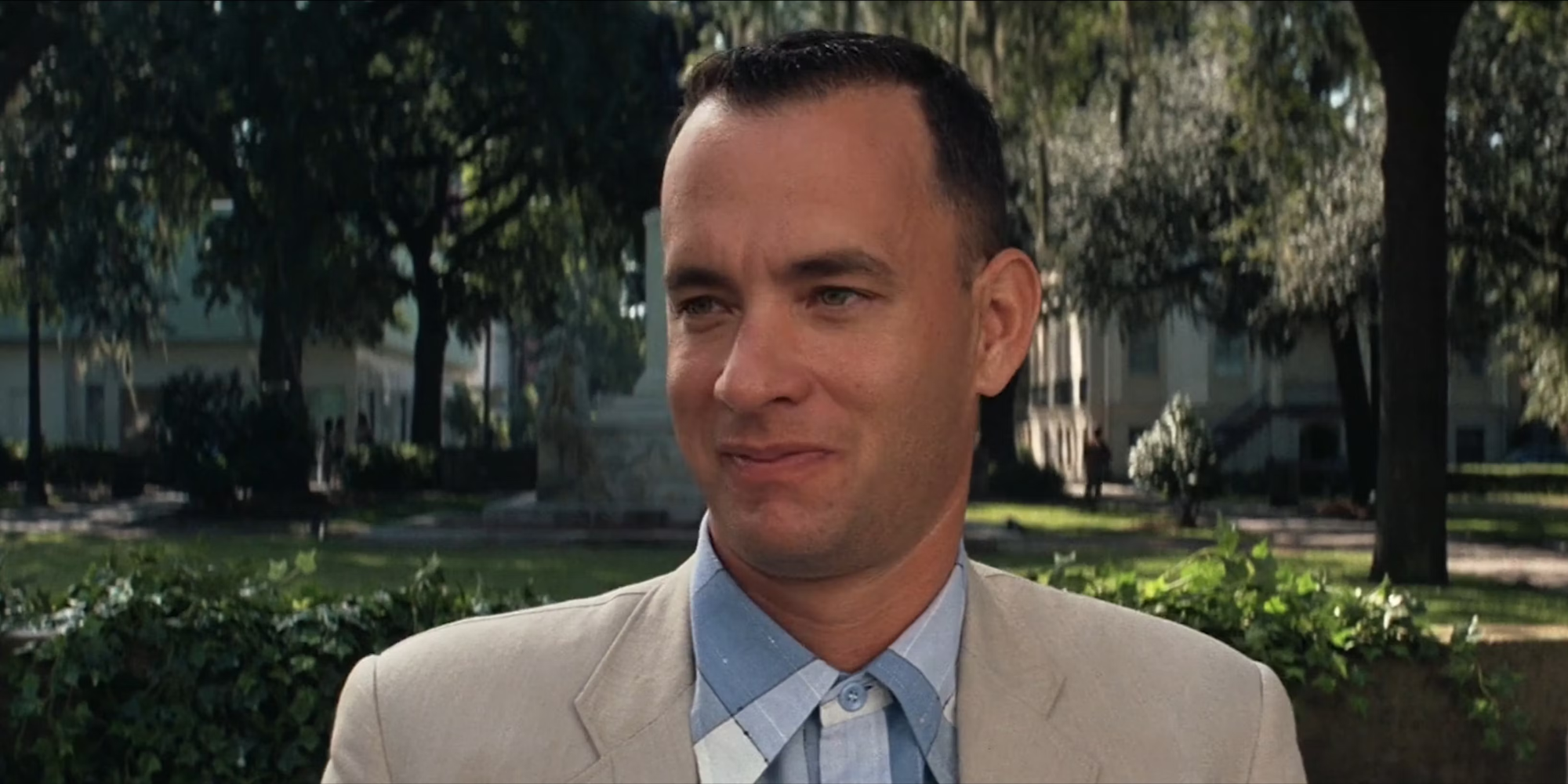 Tom Hanks as Forrest Gump on the park bench