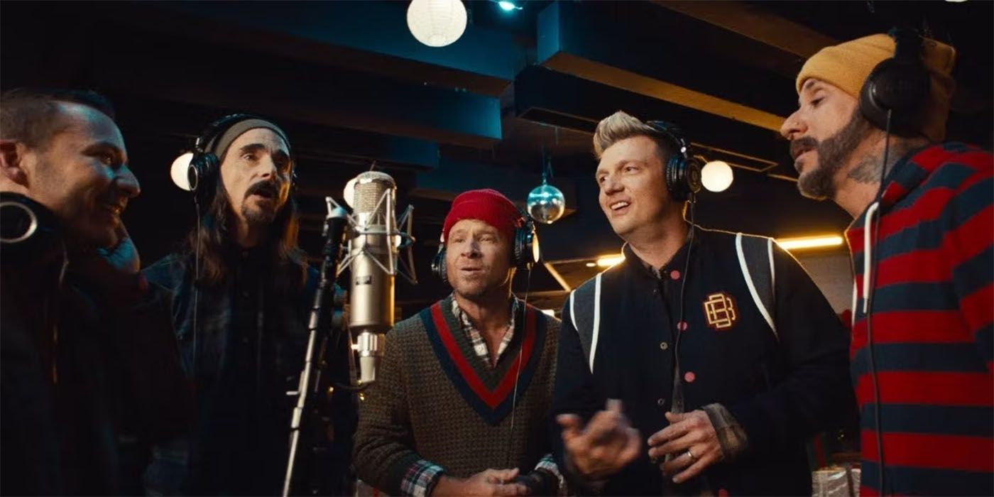 Backstreet Boys singing in their holiday special