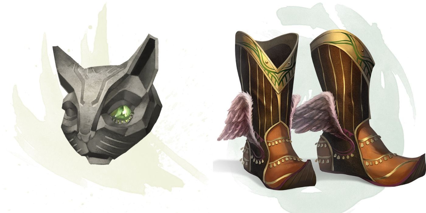 split image of luckstone and winged boots