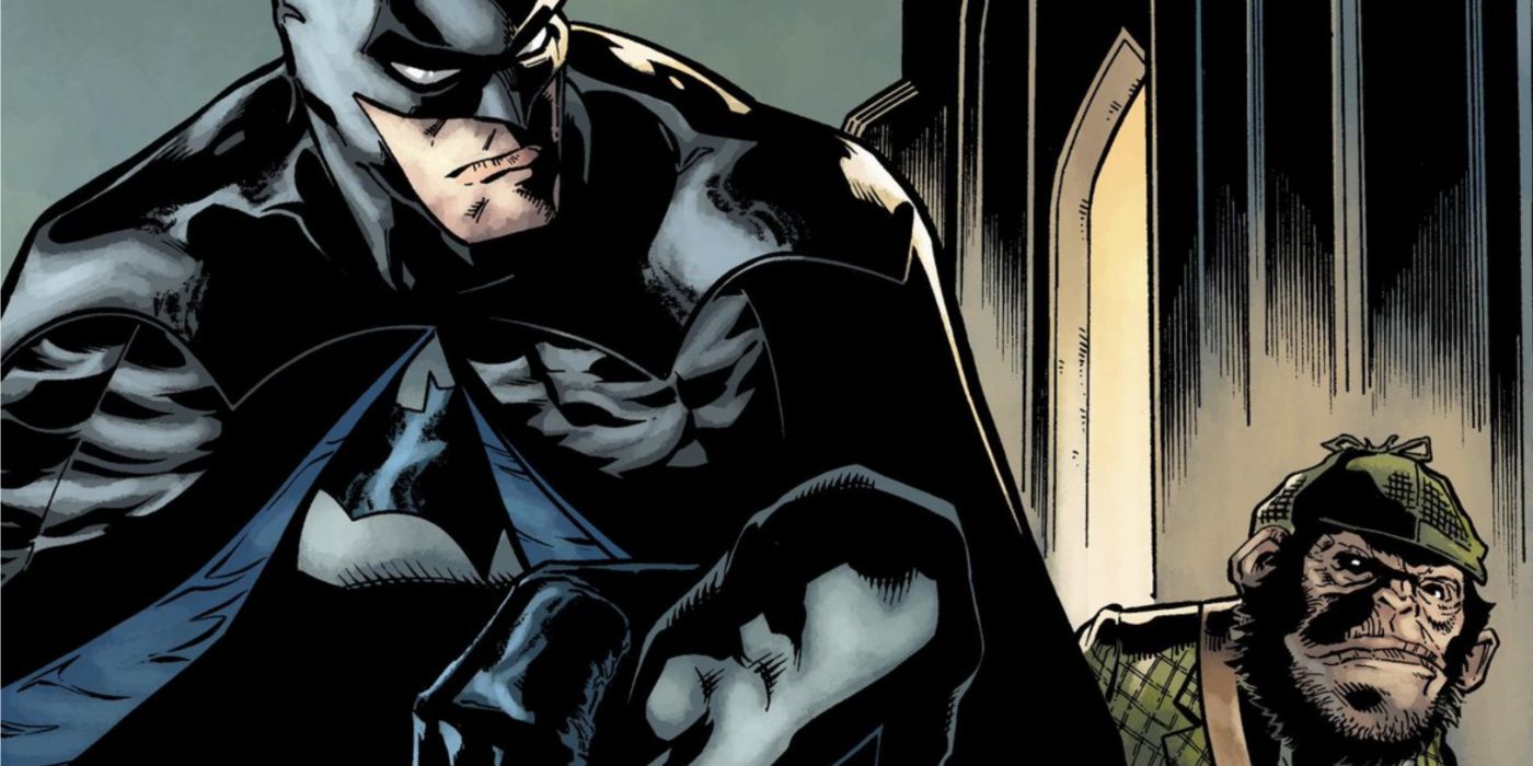 Batman with Detective Chimp in Gotham City.