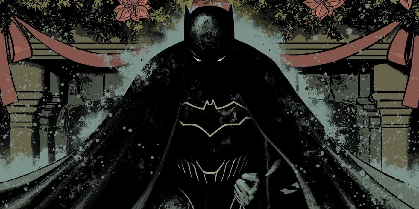 Batman crouches in the snow in the 2017 DC Holiday Special